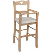 Okaffarefatto - Chaise Haute en Bois Naturel Avec Assise Rembourr Cuir Synthetique Beige/Cr me