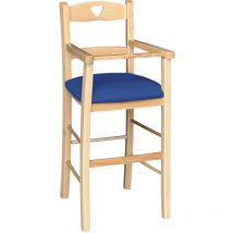 Chaise haute en bois naturel avec assise rembourrée en simili cuir bleu