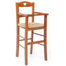 Chaise haute en merisier avec assise en paille