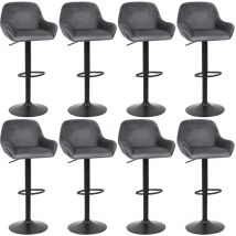 Ensemble 8 Tabouret de bar, Chaise haute, rotatif sur 360°,Hauteur réglable,avec Dossier et Repose-pieds,velours,gris foncé - Haloyo