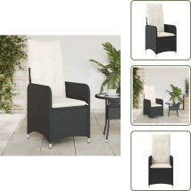 Chaise inclinable de jardin avec coussins noir résine tressée - Chaise De Jardin - Fauteuil De Jardin - Chaise Inclinable - Mobilier De Jardin