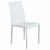 Chaise interne empilable avec une structure en acier recouverte de peau de peau claire White
