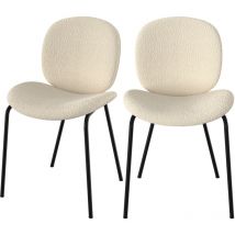Lot de 2 chaises en tissu bouclé beige et pieds en métal noir - iris