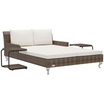 Chaise longue à 2 places avec coussins Résine tressée Marron Vidaxl