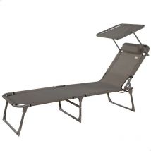 Aktive - Chaise longue pliante avec parasol Gris, Anti-roulis, Inclinable 3 Positions, Matière : Acier et textilène, Dimensions : 193x53x30cm, Poids