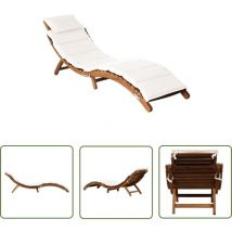 Doc&et² - The Living Store Chaise longue avec coussin Bois d'acacia solide Crème - Chaises Longues - Bain De Soleil - Mobilier De Jardin - Chaises