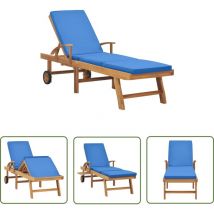 Doc&et² - inlife Chaise longue avec coussin Bois de teck solide Bleu