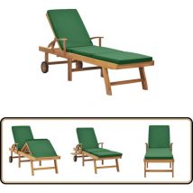 Chaise longue avec coussin Bois de teck solide Vert - Chaises Longues - Bain De Soleil - Mobilier De Jardin - Chaises Longues En Bois - Chaise Longue