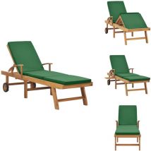 Chaise longue avec coussin Bois de teck solide Vert - Chaises Longues - Bain De Soleil - Mobilier De Jardin - Chaises Longues En Bois - Chaise Longue