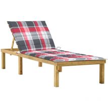 Chaise longue avec coussin carreaux rouge Bois de pin imprégné
