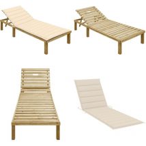 Chaise longue avec coussin crème Bois de pin imprégné - Chaises Longues - Transats - Mobilier De Jardin - Chaises Longues En Bois - Chaise Longue
