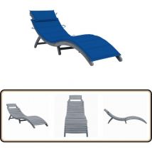 Chaise longue avec coussin Gris Bois d'acacia solide - Chaise Longue - Mobilier De Jardin - Transats - Chaises Longues En Bois - Chaise Longue Acacia