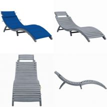 Chaise longue avec coussin Gris Bois d'acacia solide - Chaise Longue - Mobilier De Jardin - Transats - Chaises Longues En Bois - Chaise Longue Acacia