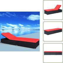 Chaise longue avec coussin Résine tressée Noir - Chaise Longue - Mobilier De Jardin - Transat - Résine Tressée - Chaise Lounge