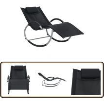 Chaise longue avec oreiller Noir Textilène - Chaise Longue - Transat - Mobilier De Jardin - Jardin - Terrasse