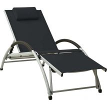 Chaise longue avec oreiller textilène noir