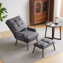 Okwish - Chaise longue avec repose-pieds, dossier réglable sur 10 niveaux, inclinable, chaise avec étagère latérale