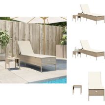 Chaise longue avec table et coussin beige résine tressée - Chaise Longue - Chaises Longues - Transat - Chaise Longue D'extérieur