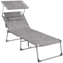 Songmics - Bain de Soleil Grand, Chaise Longue Pliable, Transat, 71 x 200 x 38 cm, Capacité de Charge 150 kg, avec Pare-soleil, Dossier Inclinable,