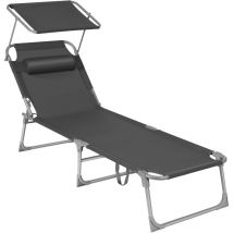 Songmics - Chaise longue, Bain de soleil, Transat de relaxation, chaise de jardin pliable - Gris foncé GCB19UV1