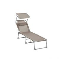 Helloshop26 - Chaise longue bain de soleil transat de relaxation avec appui-tête dossier et parasol inclinables léger pliable 53 x 193 x 29 5 cm
