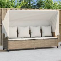 Design In - Chaise longue Bain de soleil Transat de relaxation avec auvent et coussins beige résine tressée CFW291900