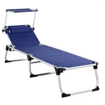 Tumbona Bari Aluminio 210x60x81cm Reclinable Acolchada Parasol Capacidad hasta 150Kg Jardín Playa Azul jaspeado - Casaria