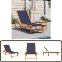 Chaise longue bleu bois d'acacia solide et textilène - Chaises Longues - Lit De Soleil - Mobilier De Jardin - Chaises De Jardin - Bain De Soleil
