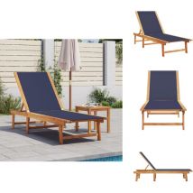 Chaise longue bleu bois d'acacia solide et textilène - Chaises Longues - Lit De Soleil - Mobilier De Jardin - Chaises De Jardin - Bain De Soleil