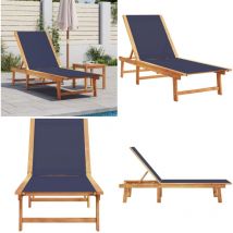 Chaise longue bleu bois d'acacia solide et textilène - Chaises Longues - Lit De Soleil - Mobilier De Jardin - Chaises De Jardin - Bain De Soleil