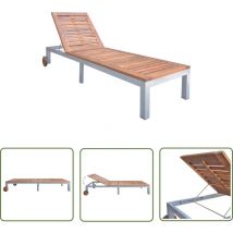 The Living Store Chaise longue Bois d'acacia solide - Transat - Chaise Longue - Mobilier De Jardin - Salon De Jardin - Bain De Soleil
