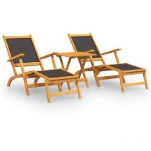 Chaises longues d'extérieur et table Acacia massif et textilène
