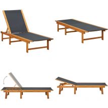 Chaise longue Bois d'acacia solide et textilène - Chaises Longues - Mobilier De Jardin - Transats - Chaises Longues En Bois - Chaise Longue Acacia