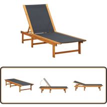 Chaise longue Bois d'acacia solide et textilène - Chaises Longues - Mobilier De Jardin - Transats - Chaises Longues En Bois - Chaise Longue Acacia