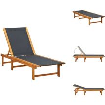 Chaise longue Bois d'acacia solide et textilène - Chaises Longues - Mobilier De Jardin - Transats - Chaises Longues En Bois - Chaise Longue Acacia
