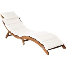 Chaise longue avec coussin Bois d'acacia solide Crème Vidaxl