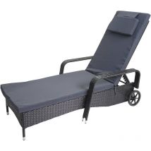 Hegele - Chaise longue Carrara, polyrotin, bain de soleil, couchette, alu, anthracite, coussin gris