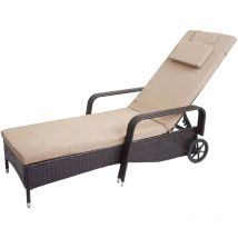 Hegele - Chaise longue Carrara, polyrotin, bain de soleil, couchette, alu, anthracite, coussin beige