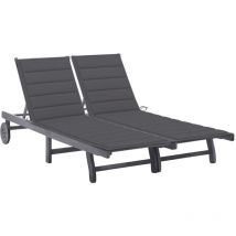 Hommoo - fimei Chaise longue de jardin 2 places avec coussin Gris Acacia