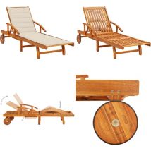 Chaise longue de jardin avec coussin Bois d'acacia solide - Chaise Longue Jardin - Fauteuil De Jardin - Mobilier De Jardin - Salon De Jardin - Acacia