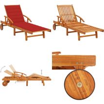 Chaise longue de jardin avec coussin Bois d'acacia solide - Chaise Longue - Fauteuil De Jardin - Mobilier De Jardin - Salon De Jardin - Bain De