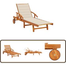 Chaise longue de jardin avec coussin Bois d'acacia solide - Chaise Longue Jardin - Fauteuil De Jardin - Mobilier De Jardin - Salon De Jardin - Acacia