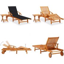 Chaise longue de jardin avec table et coussin Bois d'acacia - Chaise Longue Jardin - Mobilier De Jardin - Transat - Chaise Longue Acacia - Chaise
