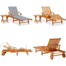 Chaise longue de jardin avec table et coussin Bois d'acacia - Chaises Longues - Mobilier De Jardin - Chaises Longues Pliantes - Meubles De Jardin
