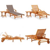 Chaise longue de jardin avec table et coussin Bois d'acacia - Chaise Longue Jardin - Mobilier De Jardin - Transat - Chaise Longue Acacia - Chaise