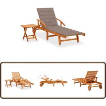 Chaise longue de jardin avec table et coussin Bois d'acacia - Chaise Longue Jardin - Mobilier De Jardin - Transat - Chaise Longue Acacia - Chaise