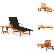 Chaise longue de jardin avec table et coussin Bois d'acacia - Chaise Longue Jardin - Mobilier De Jardin - Transat - Chaise Longue Acacia - Chaise