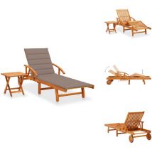 Chaise longue de jardin avec table et coussin Bois d'acacia - Chaise Longue Jardin - Mobilier De Jardin - Transat - Chaise Longue Acacia - Chaise