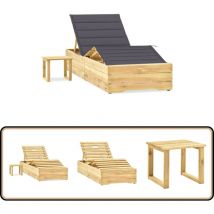 Chaise longue de jardin avec table et coussin Pin imprégné - Chaise Longue Jardin - Mobilier De Jardin - Transat - Chaise Longue Bois - Chaise Longue