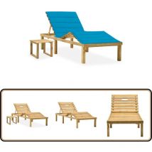 Chaise longue de jardin avec table et coussin Pin imprégné - Chaise Longue Jardin - Transat - Mobilier De Jardin - Chaise Longue Bois - Chaise Longue
